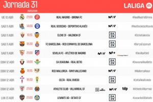 西甲31轮时间:4月11日3点皇马vs赫罗纳,12日0:30巴萨vs西班牙人 配图