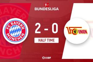 半场-拜仁暂2-0柏林联合 奥利塞格纳布里破门伦纳特·卡尔中柱 配图