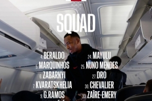 巴黎对阵尼斯名单：登贝莱领衔，阿什拉夫、巴尔科拉、内维斯缺席 配图