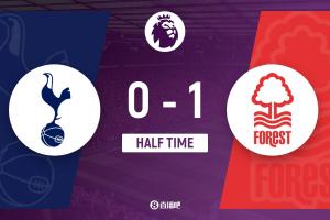 半场-热刺暂0-1森林 伊戈尔·热苏斯头球破门 特尔远射中横梁 配图