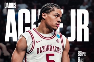 精彩对飚！阿卡夫爆砍36+6带领阿肯色晋级 1米78小后卫空砍30+5 配图