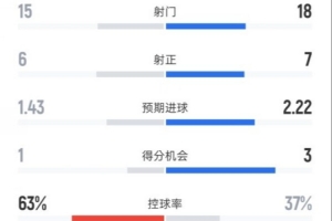 米兰3-2都灵全场数据:射门15-18,射正6-7,控球率63%-37% 配图