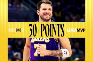 湖人官方海报:球队9连胜东契奇9场砍下30+ NBA历史首人! 配图