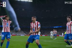 太强了！莫利纳重炮世界波直挂死角！马竞2-2扳平比分！ 配图