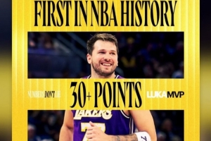 东契奇九连胜场场30+&历史NBA首人 詹姆斯转发祝贺 配图