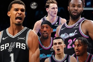 有点尴尬！热火首发五人合计仅14篮板 文班一人就15篮板 配图