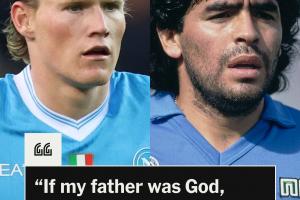 神比喻!马拉多纳儿子:父亲像那不勒斯的上帝 麦克托米奈是耶稣 配图