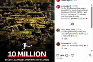 不含受疫情影响三个赛季,德甲连续22个赛季现场观众人数超1000万 配图