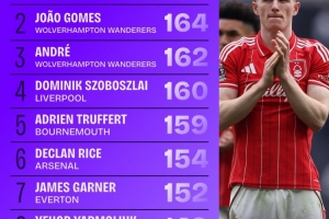 本赛季英超夺回球权榜:安德森259次断层领先,索博160次第四 配图