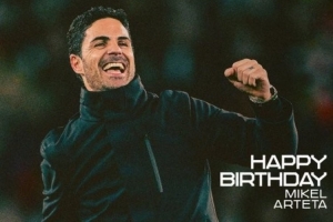 阿尔特塔迎来44岁生日,阿森纳官推发文祝福:生日快乐! 配图