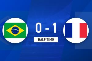 半场-法国暂1-0巴西 姆巴佩单刀破门登贝莱助攻马丁内利造险 配图