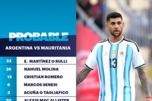 TYC预测阿根廷友谊赛首发:小蜘蛛、帕斯、恩佐、塞内西在列 配图