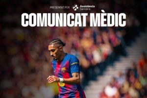 缺席多场关键战！官方：拉菲尼亚右大腿股二头肌受伤 预计缺阵5周 配图