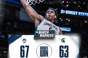 疯狂三月16进8:康涅狄格67-63险胜密歇根州立 晋级八强 配图