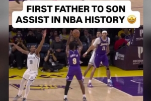 詹姆斯→布朗尼 NBA历史首次父亲给儿子的助攻！詹姆斯自豪转发 配图