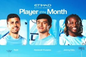 曼城公布3月份最佳球员候选：罗德里、胡桑诺夫和多库 配图