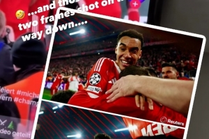 奥利塞进球引发拜仁球迷冲场，摄影师在庆祝中受轻伤但仍坚持拍摄 配图