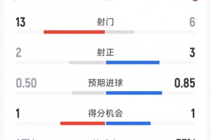 AC米兰1-0维罗纳全场数据：射门6-13，射正3-2，得分机会1-1 配图