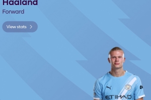 打入制胜球，英超官方：哈兰德当选曼城2-1阿森纳全场最佳球员 配图